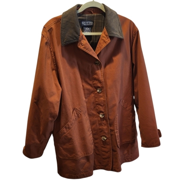 Lands End Womens Canvas Chore Barn Jacket Plaid Lined Rust Color Size XL - Picture 1 of 6